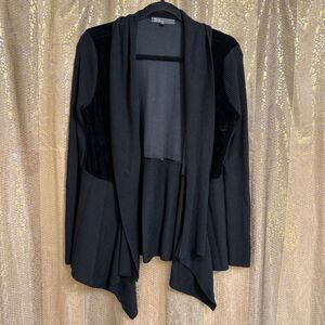 89th & Madison Black Ribbed Velvet Stretch Cardigan Sweater Small/Med